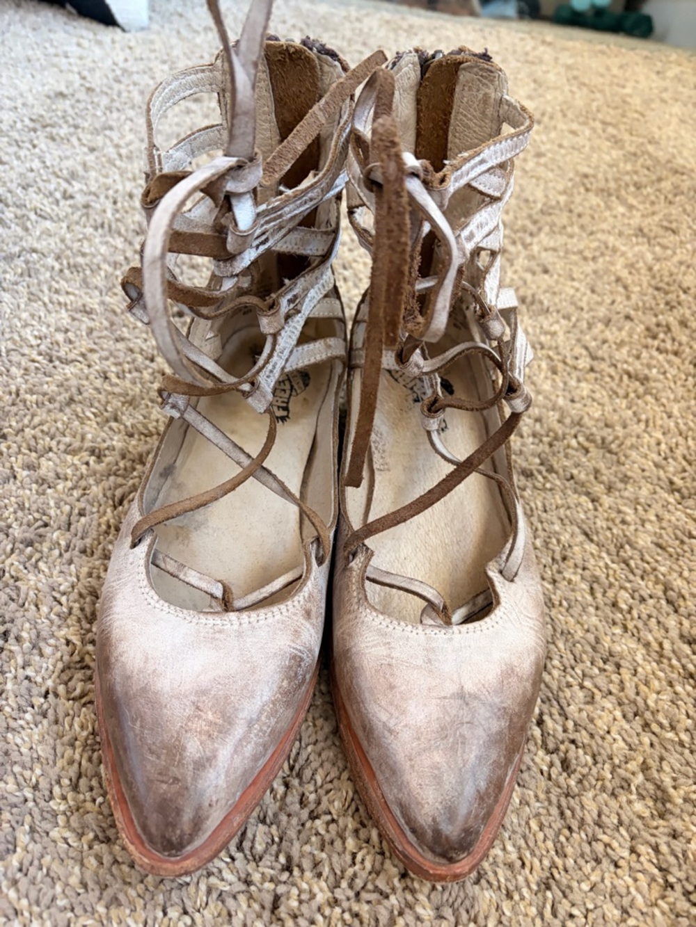 Freebird by Steven Lace-Up Pointed Toe Ankle Shoes in Taupe